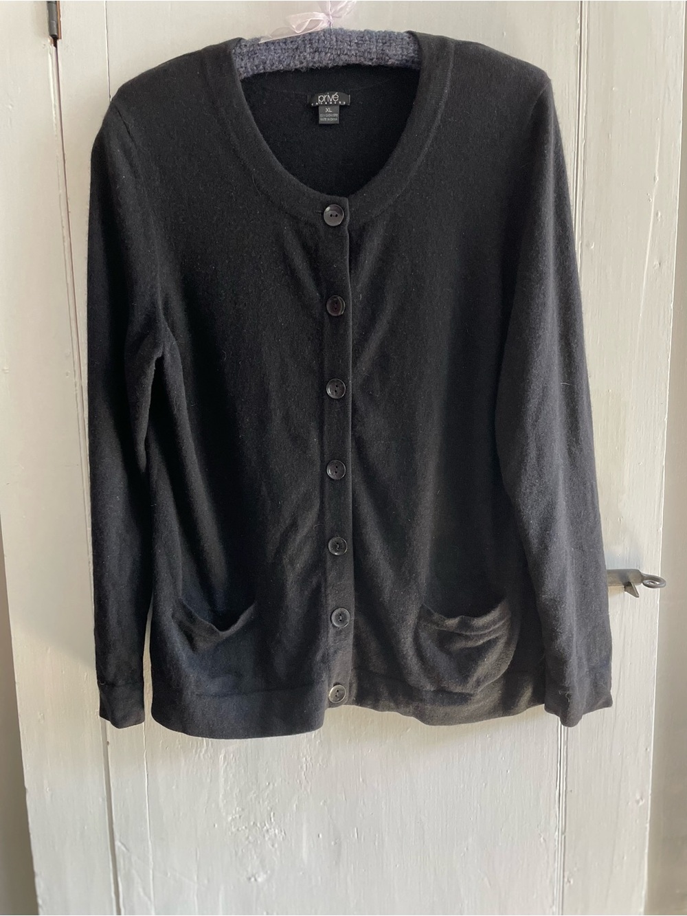 100% Cashmere Black Button Up Cardigan Sweater w/ Front Pockets Size XL